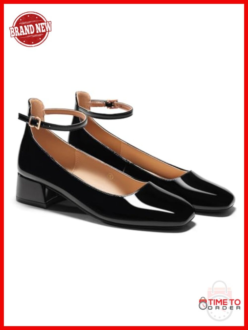 Coutgo Women's Chunky Low Heels Closed Square Toe Ankle Strap Pumps